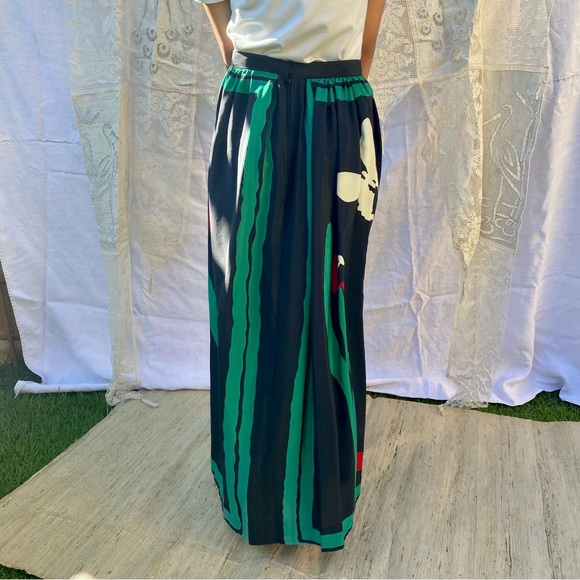 Vintage Silky Floral Tulips Butterfly Long Skirt - Picture 8 of 13